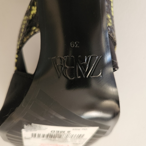 Zara Heeled Sandals features a lime green & black Embossed snakeskin print - Picture 9 of 13